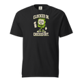 Clocked In. Checked Out. Tee — black Comfort Colors 1717 with cream and lime clock front print