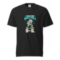 I Was Not Built for a 9–5 Tee — black Comfort Colors 1717 with cream and aqua robot front print
