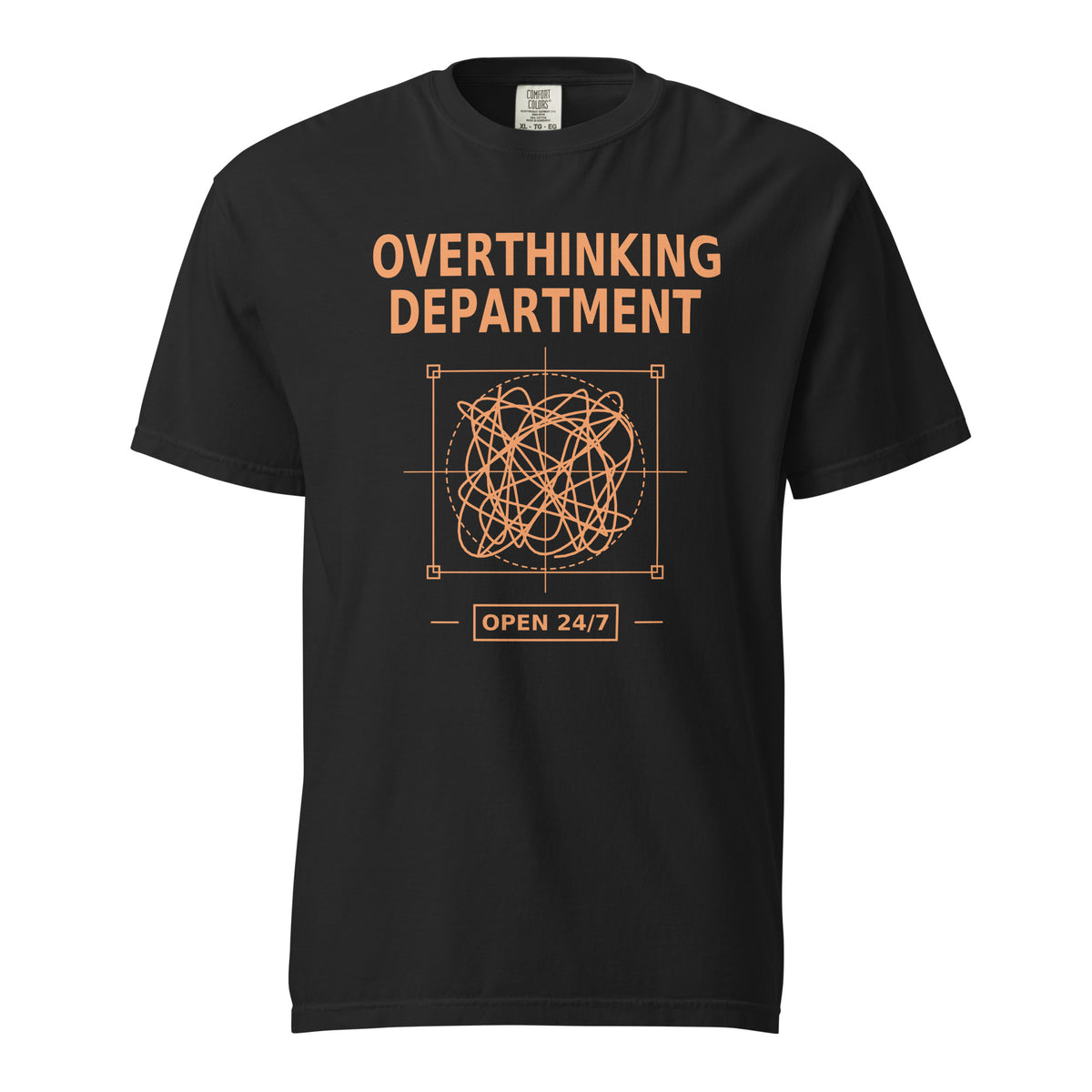 Overthinking Department Tee in black — front view