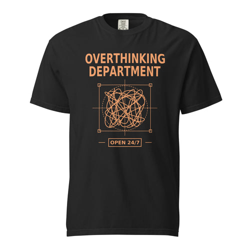 Overthinking Department Tee in black — front view
