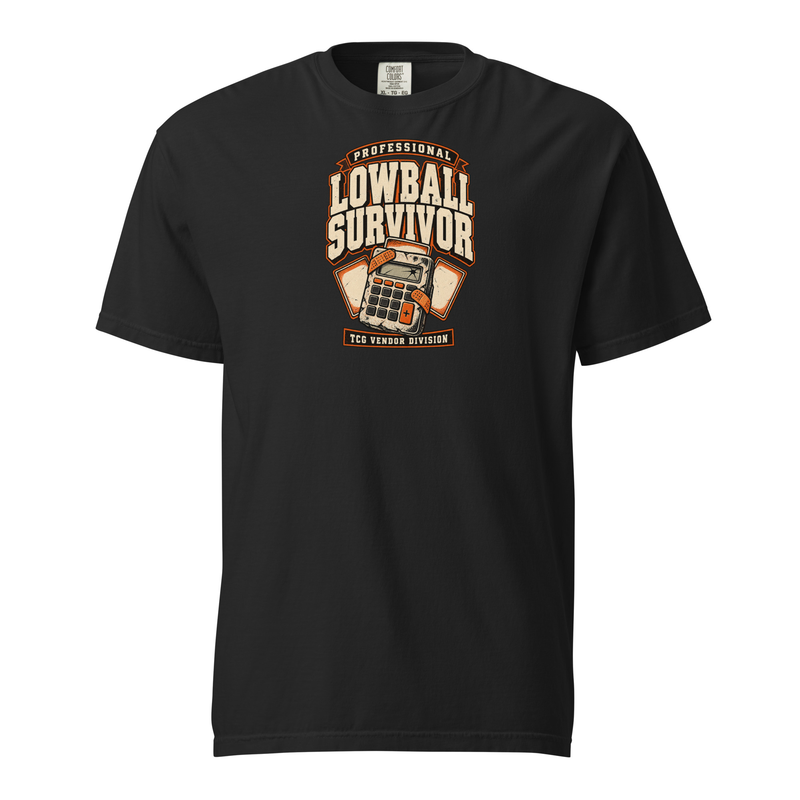 Professional Lowball Survivor Tee — black Comfort Colors 1717 with cream and orange calculator front print