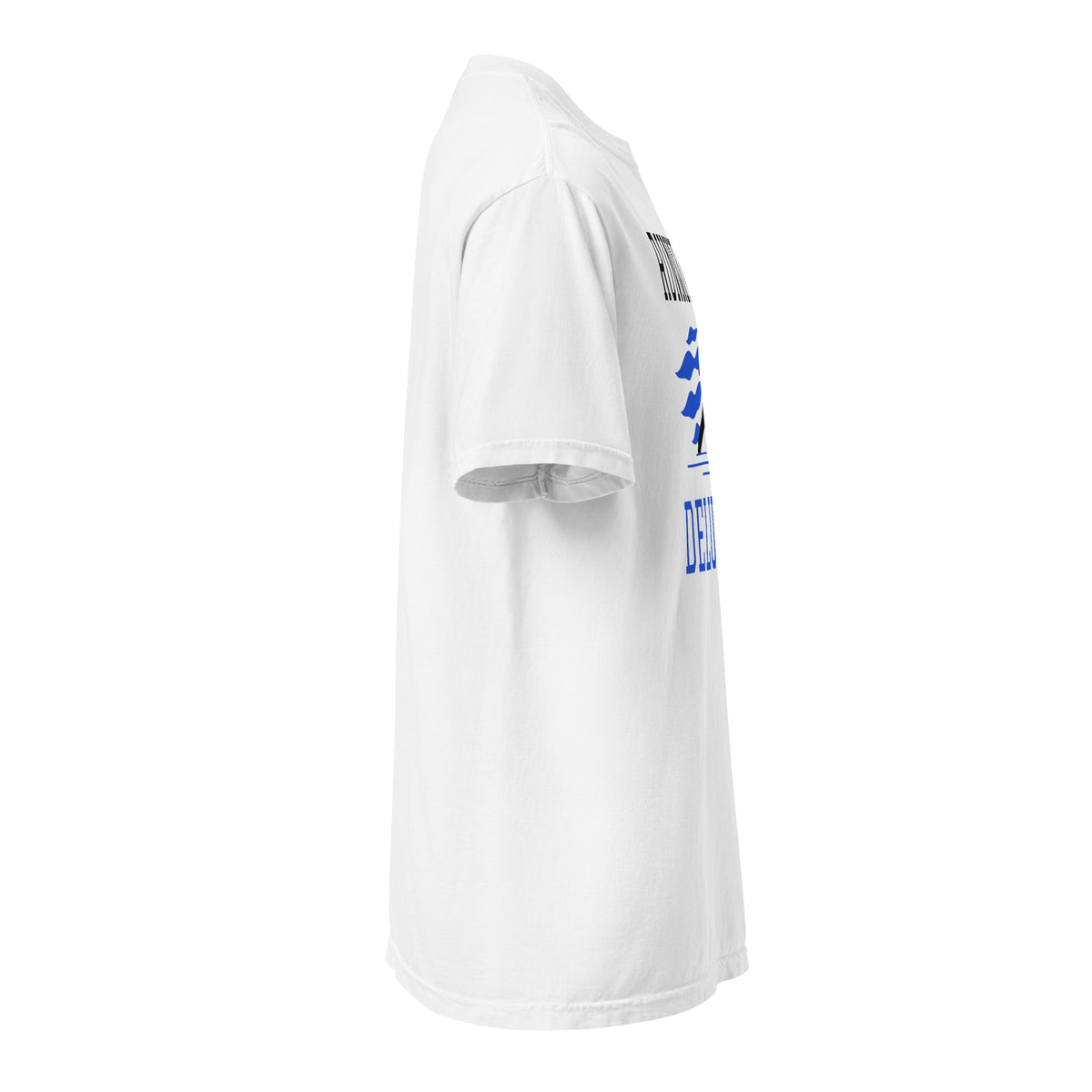 Running on Delusion white Comfort Colors tee, right side view
