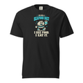 I'm on a Seafood Diet burger and fries graphic printed on a Black Comfort Colors 1717 T-shirt, front view