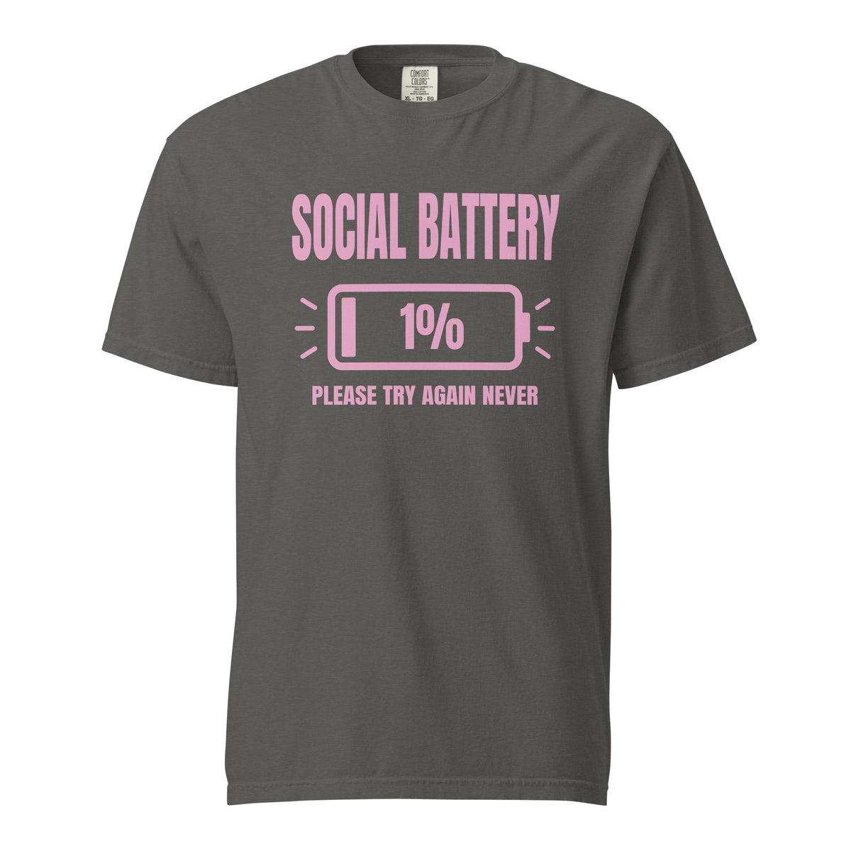 Social Battery Tee in washed black — front view